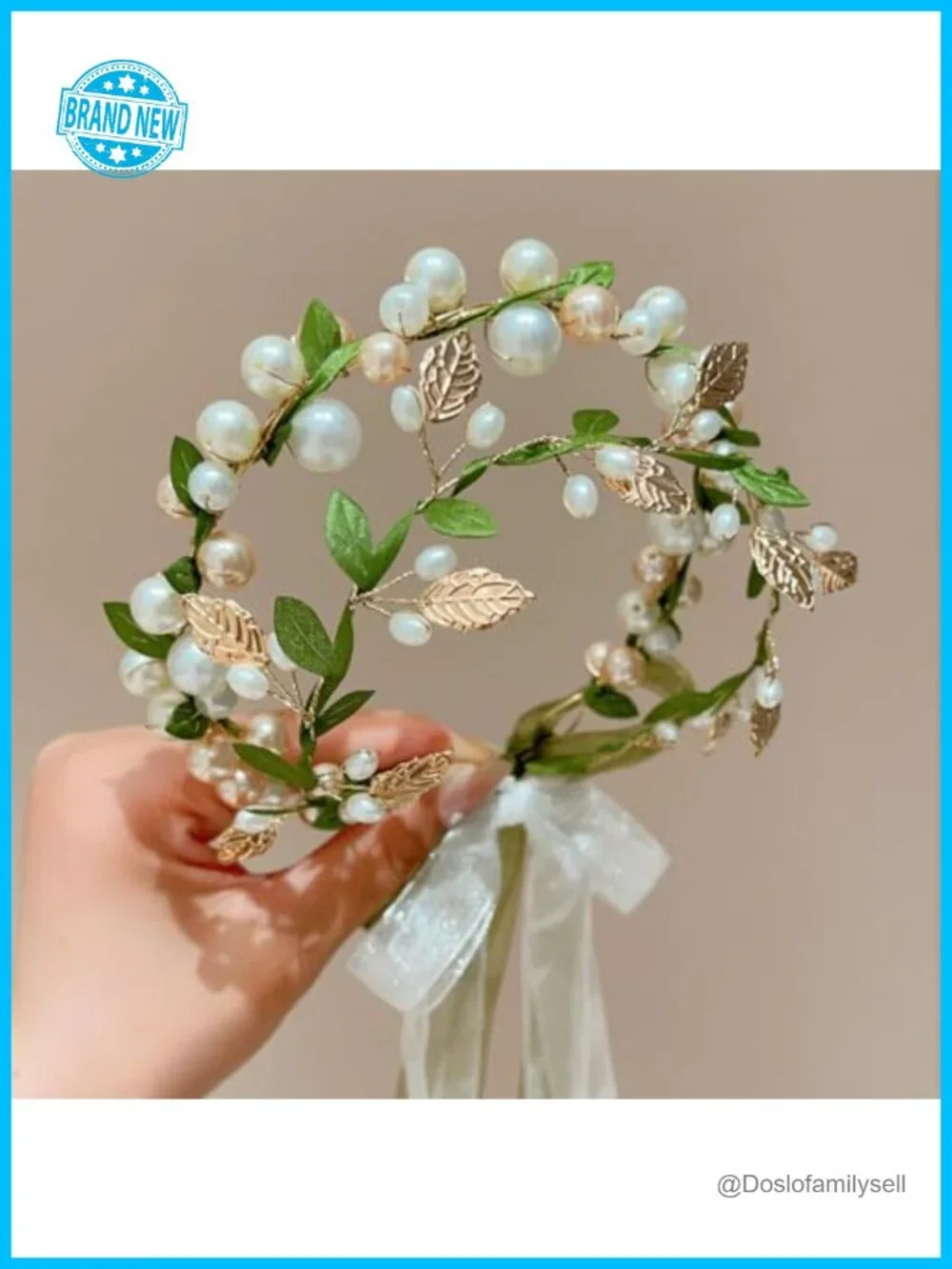 2 Pcs Faux Pearl Leaf Hair Vine Ribbon Headband Fairy Wedding Hair Accessory